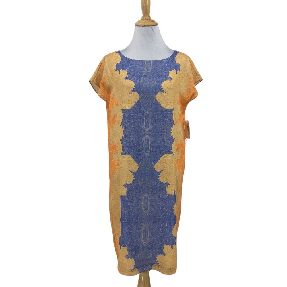 Antonio Melani Dress Womens 2 Multi Paisley Deyanna Lined Boat Neck Shapeless